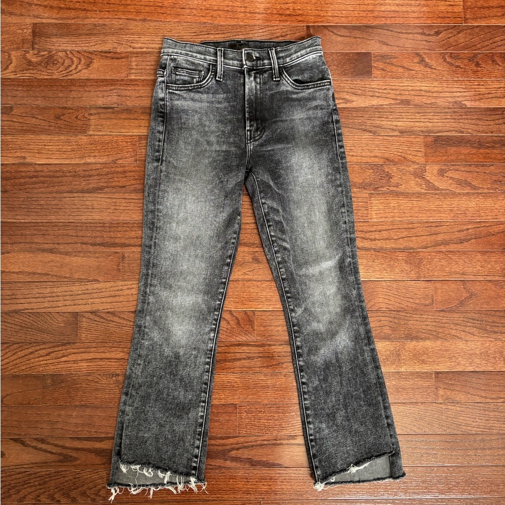 MOTHER size 25, the insider crop step fray ankle jean in train stops